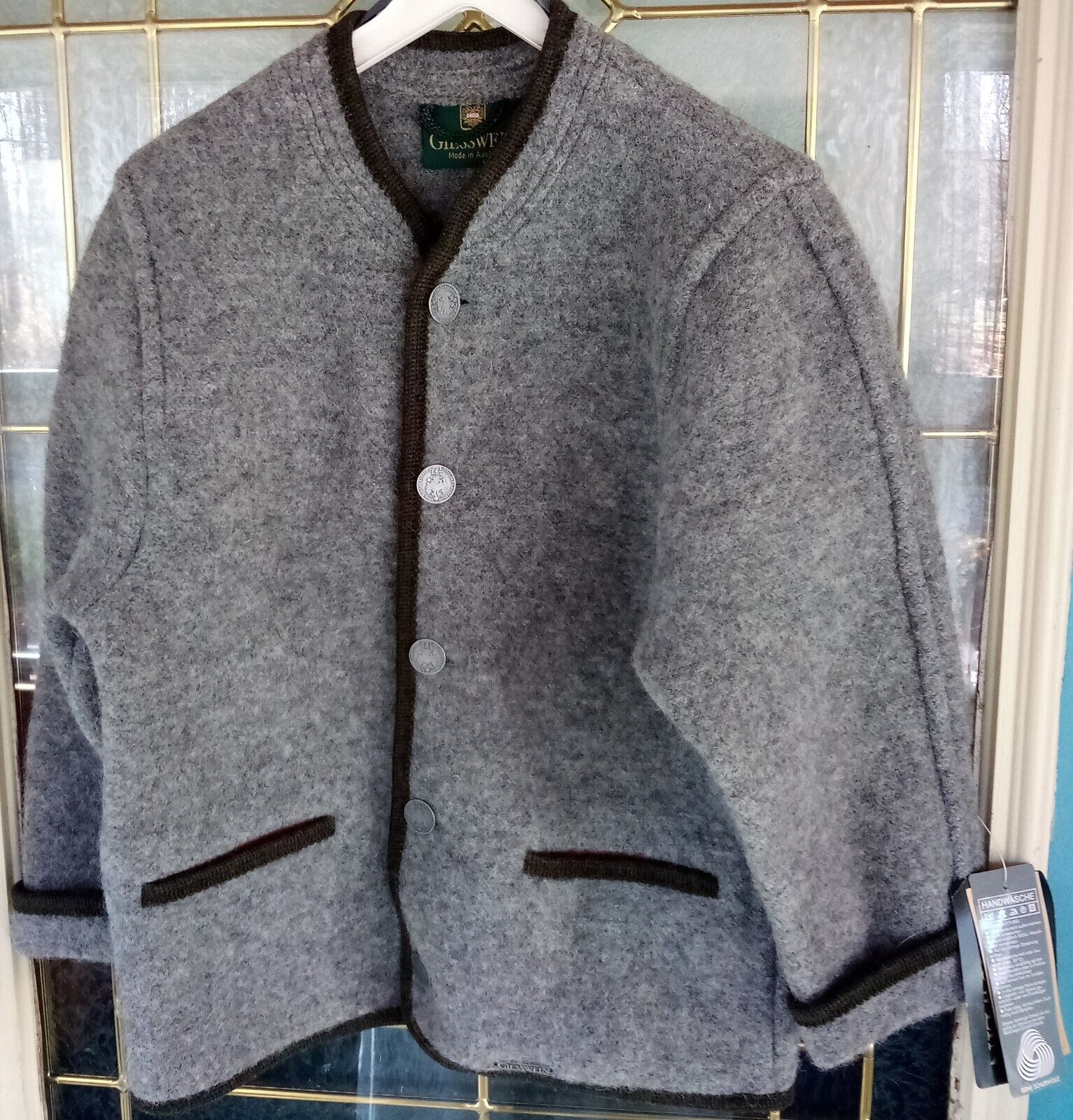 Giesswein Grey With Black Trim Boiled Wool Girls Jacket With Pockets Nwt Size 8